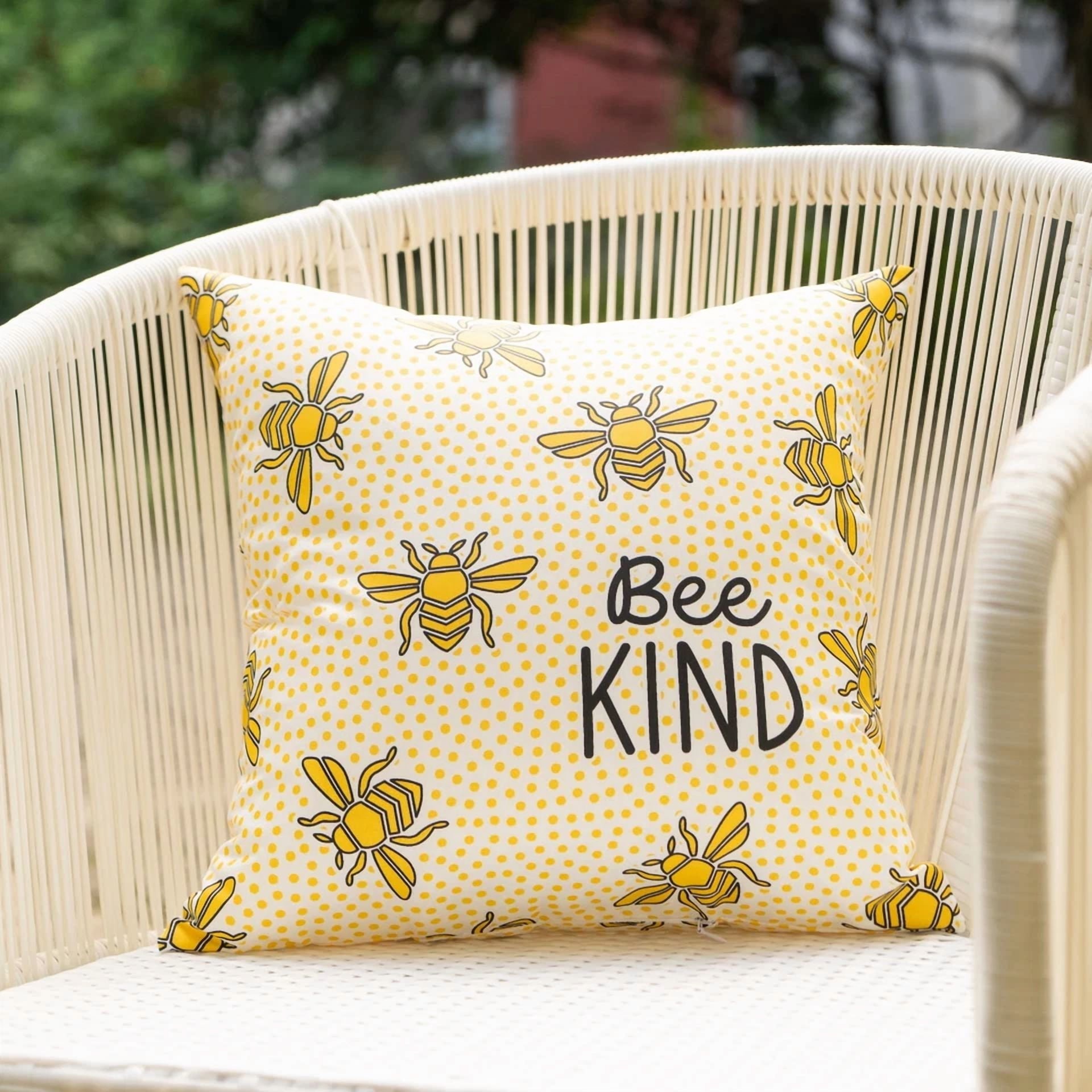 (2 Pk) Bee Kind Dots Reversible Outdoor Throw Pillow 16 Inch Multicolour Novelty