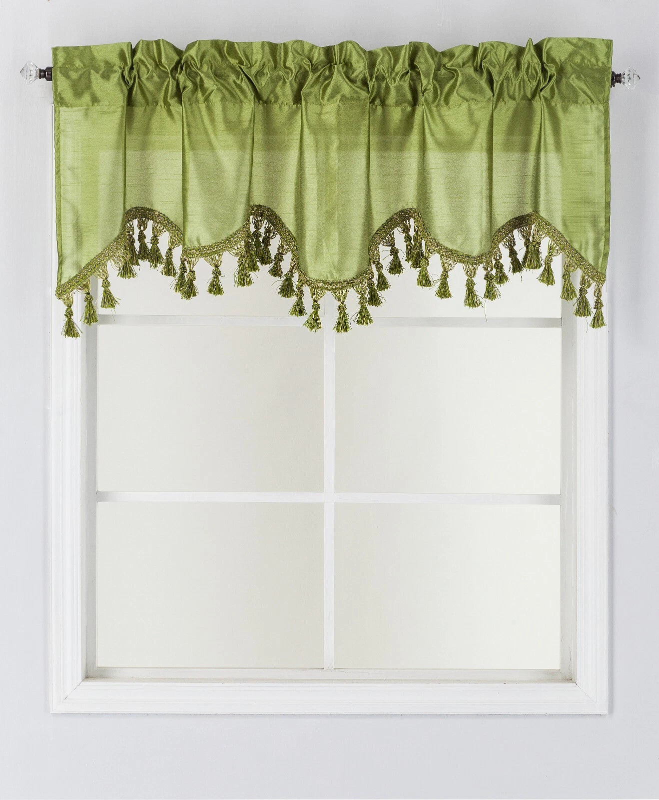 1-Piece Wave Valance with Bead-Trim Tassels, Semi-Sheer Light-Filtering, Rod Pocket, Tailored for Kitchen and Living Room Décor Brown Color, 52" Wide x 18" Length."