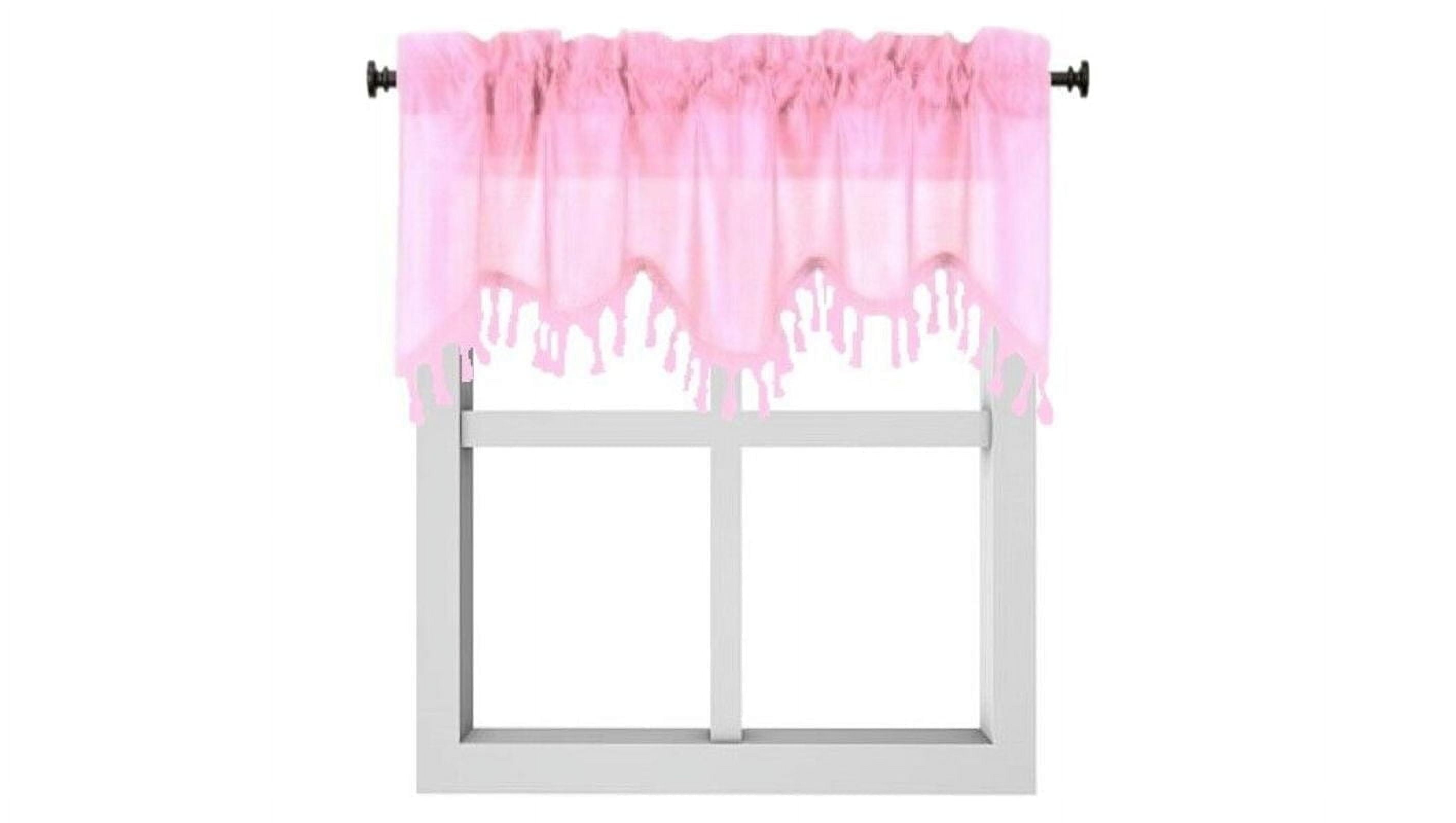 1-Piece Wave Valance with Bead-Trim Tassels, Semi-Sheer Light-Filtering, Rod Pocket, Tailored for Kitchen and Living Room Décor Brown Color, 52" Wide x 18" Length."