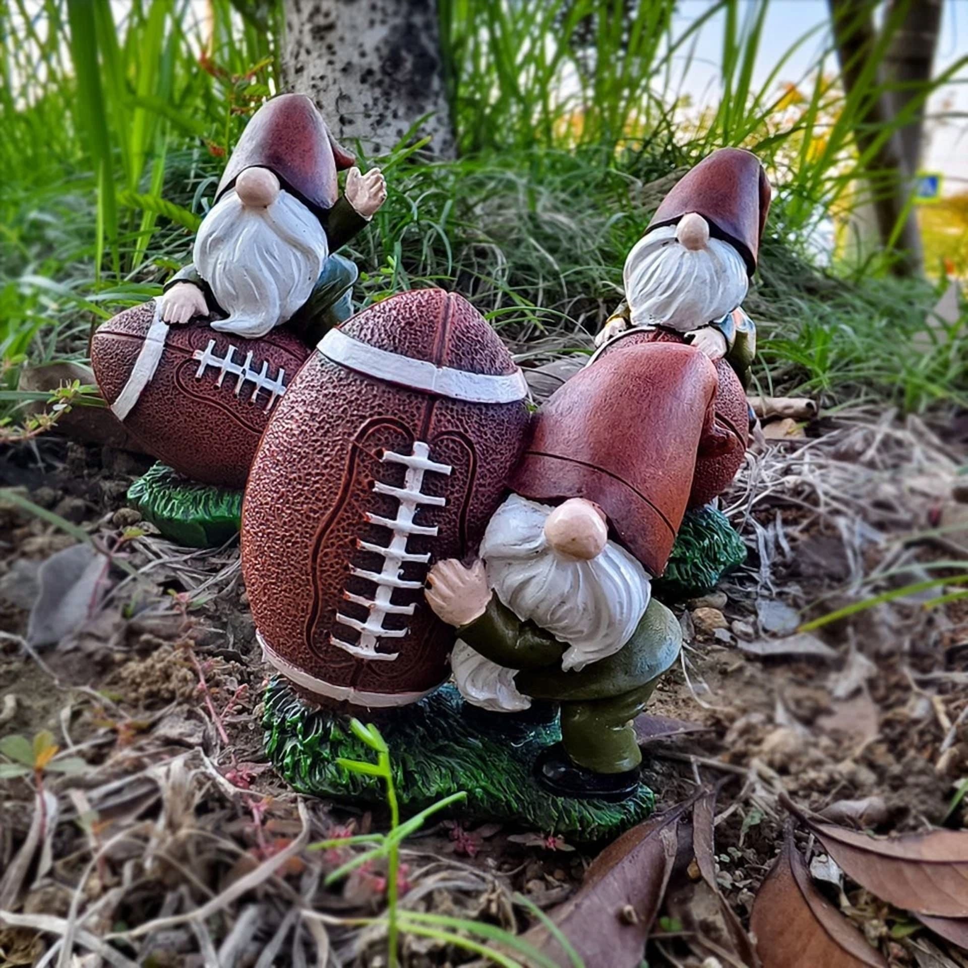 3Pcs Rugby Gnome Garden Ornament Figurine Statue Sculpture Home Garden Decor