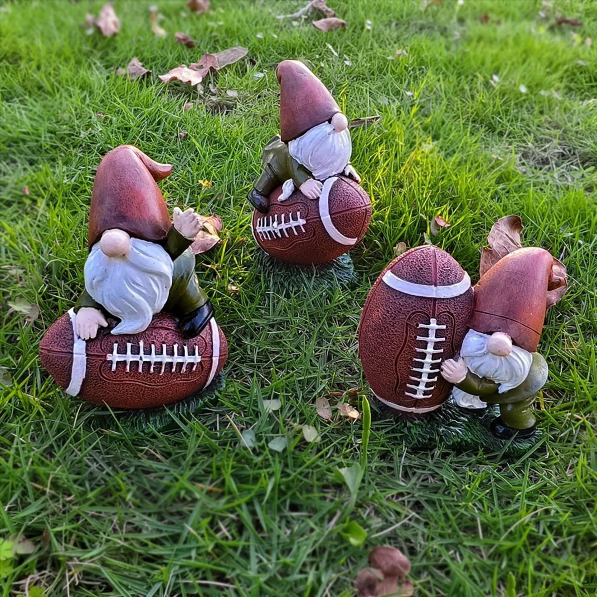 3Pcs Rugby Gnome Garden Ornament Figurine Statue Sculpture Home Garden Decor