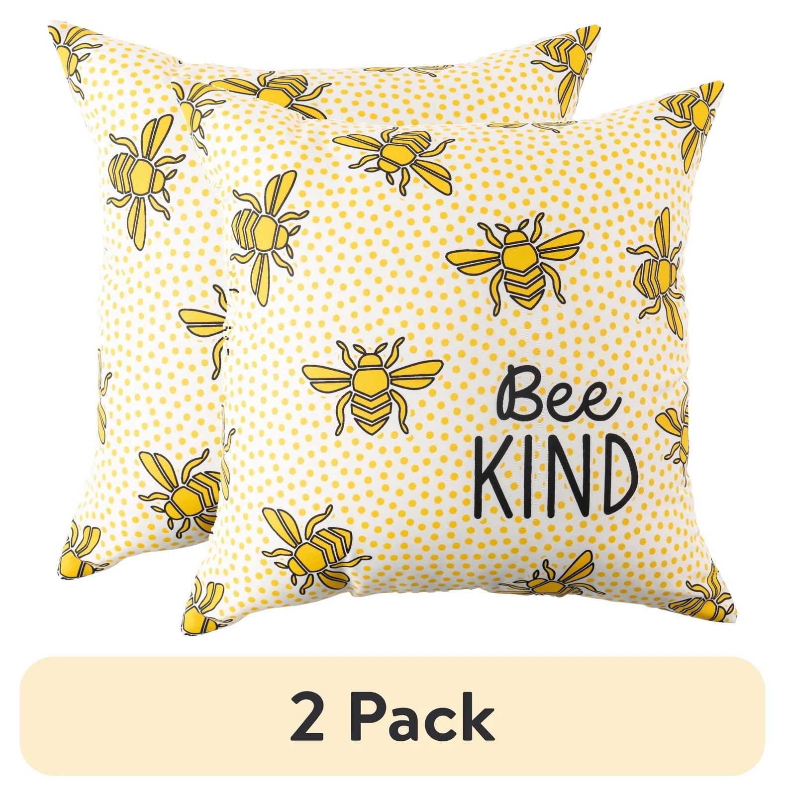 (2 Pk) Bee Kind Dots Reversible Outdoor Throw Pillow 16 Inch Multicolour Novelty