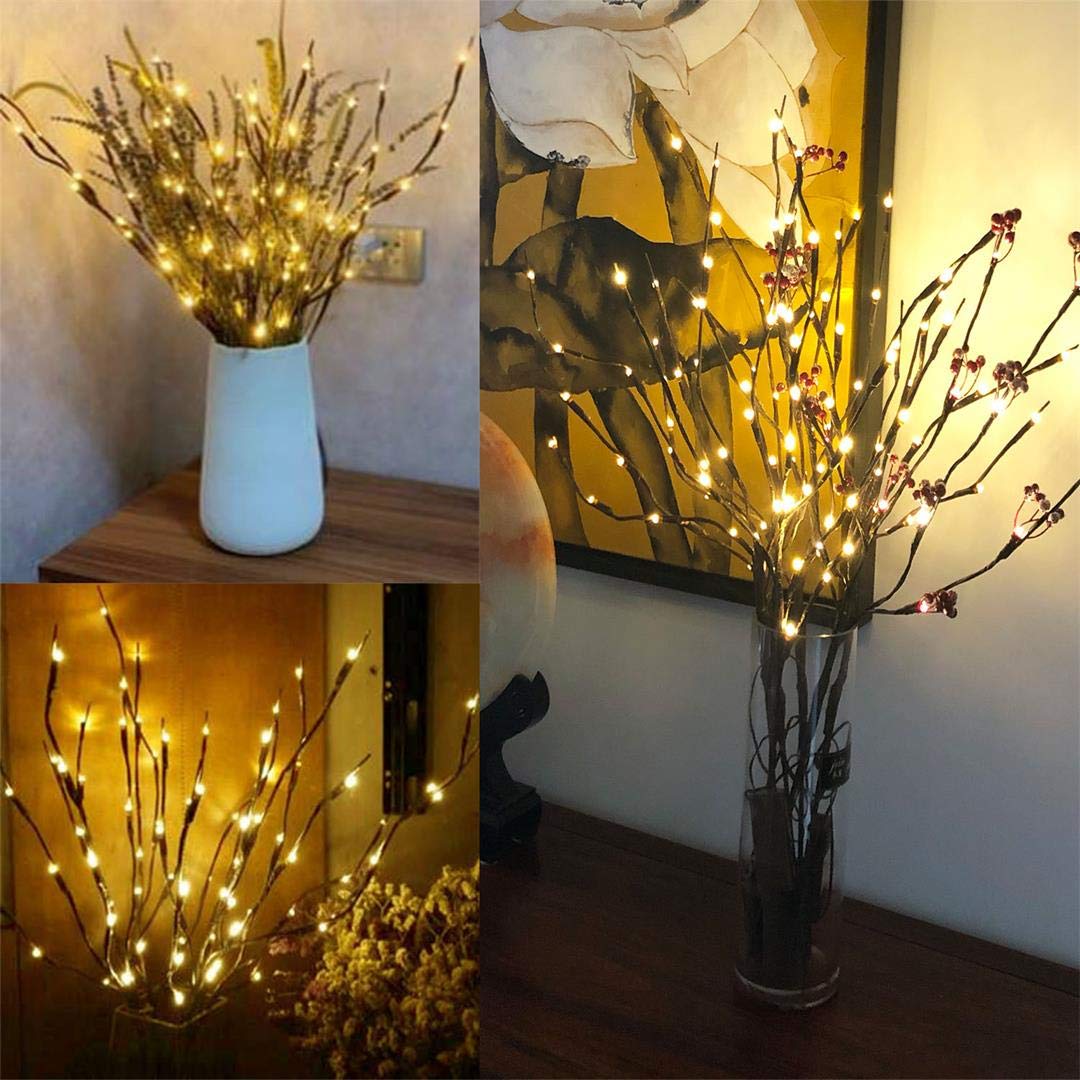 3 PACK Lighted Branches Lights With Remote Control Timer, Light Up Twig Lights for Valentine's Day Party Romantic Gift (USB Plug,30in, 60 LED, Dimmable, Warm White)