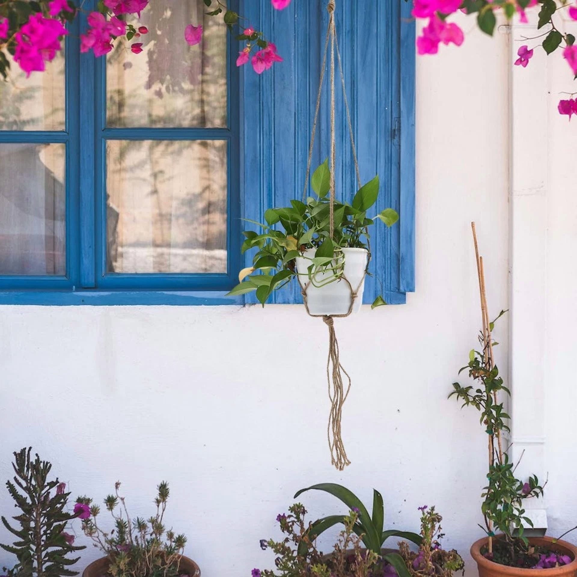 2 Pcs Hanging Basket Net Bag Palm Flower Pot Holder Jute Plant Hanger