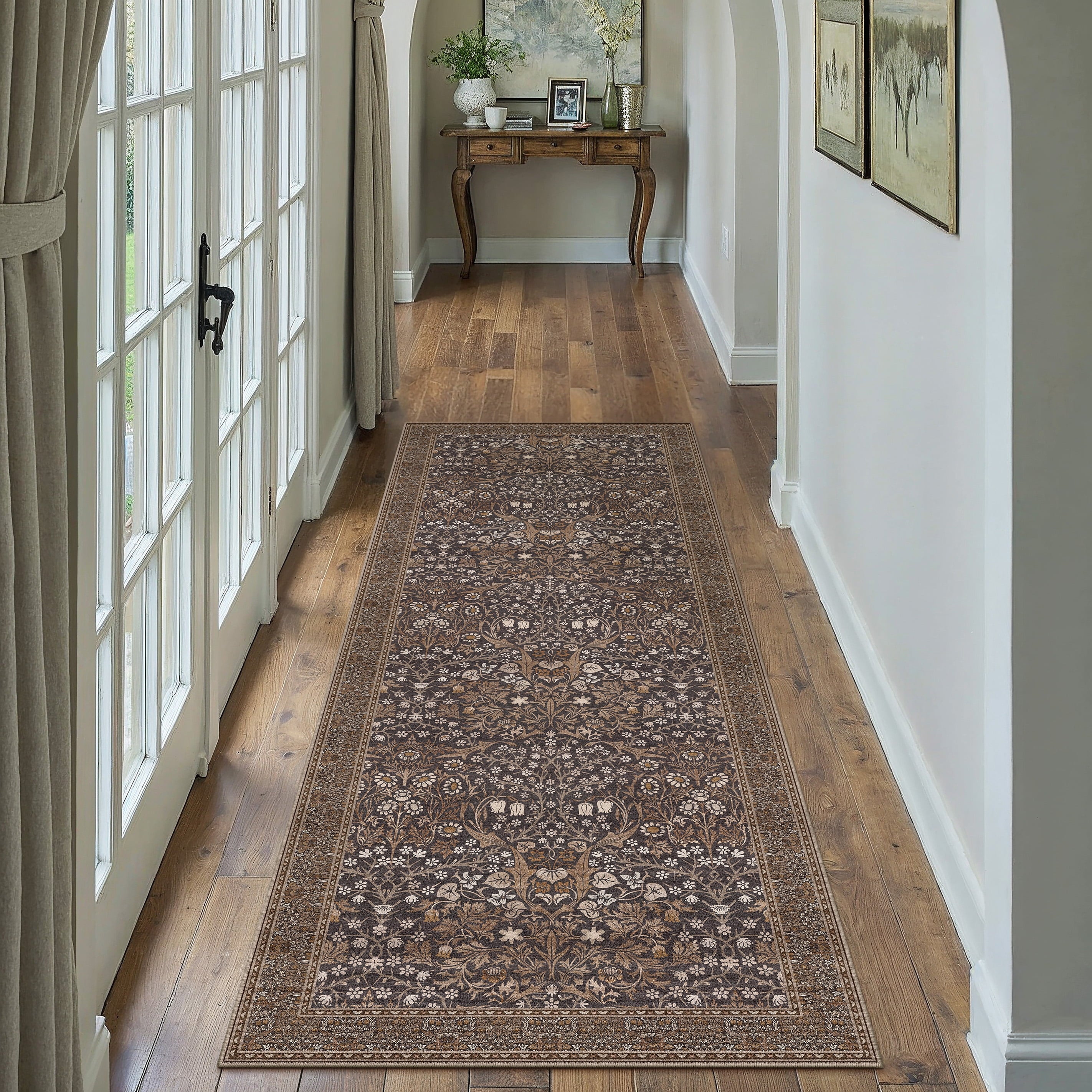 BERTHMEER 2'x6' Washable Runner Rugs for Hallway Bathroom Bedroom Entryway Kitchen Non Slip Vintage Oriental Traditional Distressed Indoor Runner Rugs,Deep Green