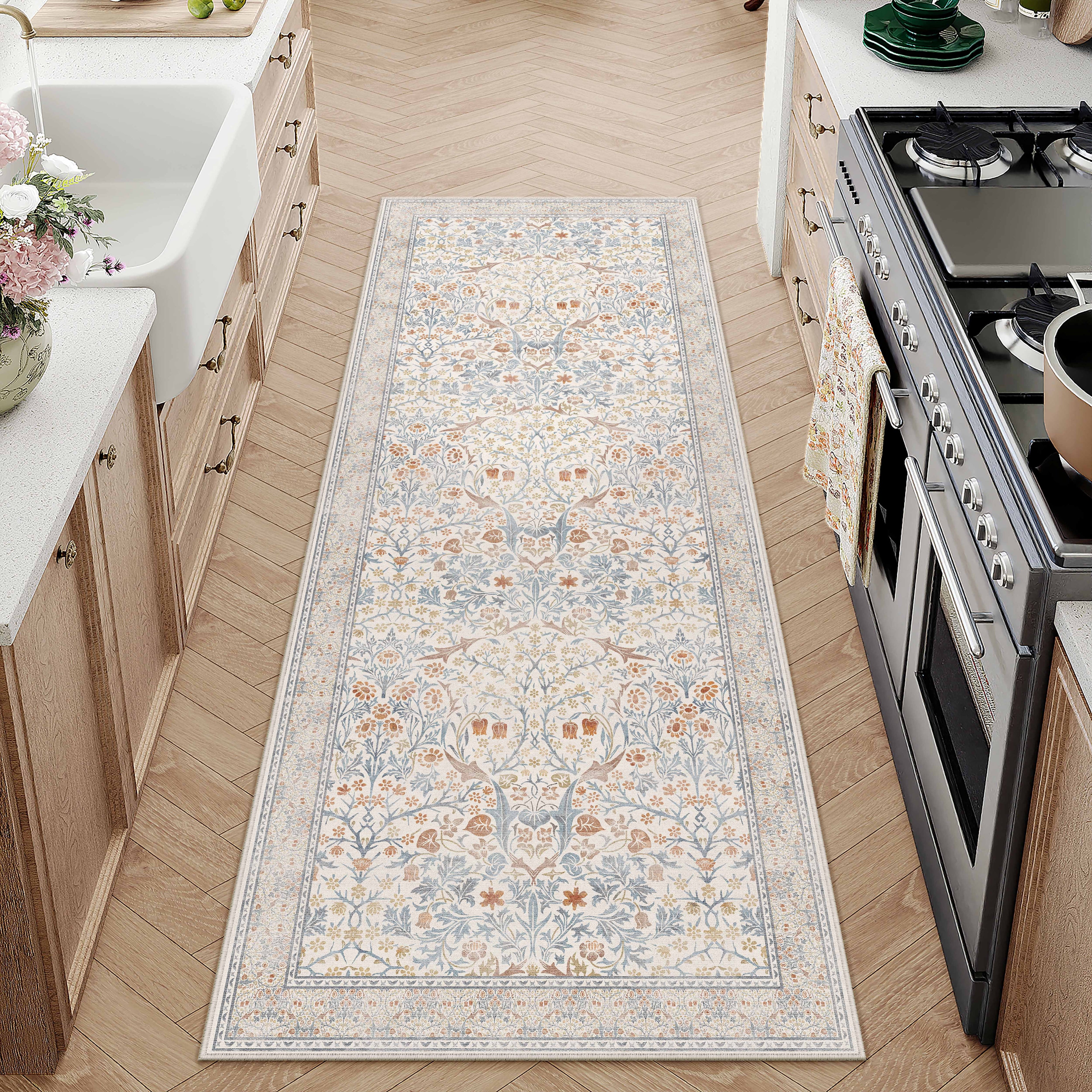 BERTHMEER 2'x6' Washable Runner Rugs for Hallway Bathroom Bedroom Entryway Kitchen Non Slip Vintage Oriental Traditional Distressed Indoor Runner Rugs,Deep Green