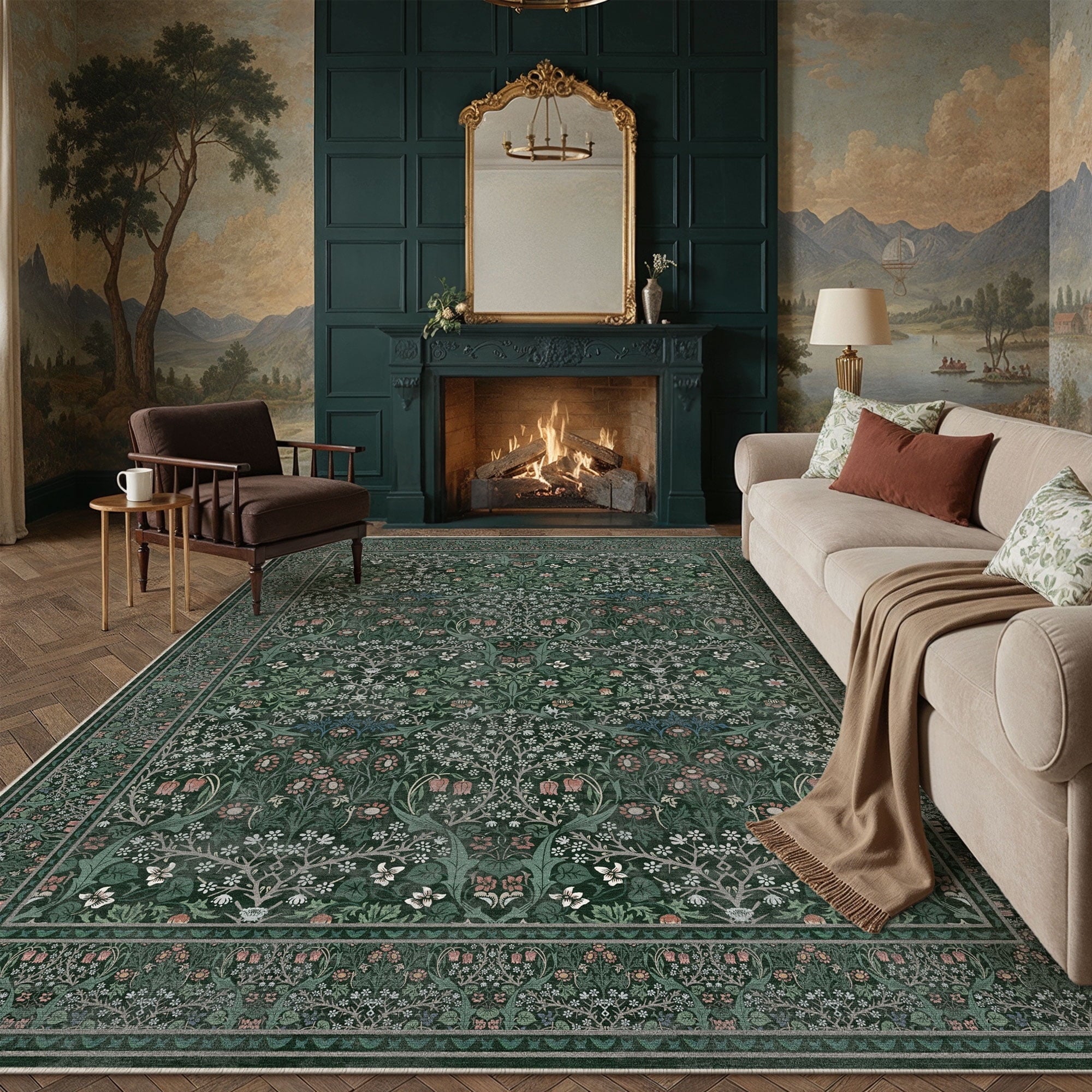 BERTHMEER 2'x6' Washable Runner Rugs for Hallway Bathroom Bedroom Entryway Kitchen Non Slip Vintage Oriental Traditional Distressed Indoor Runner Rugs,Deep Green