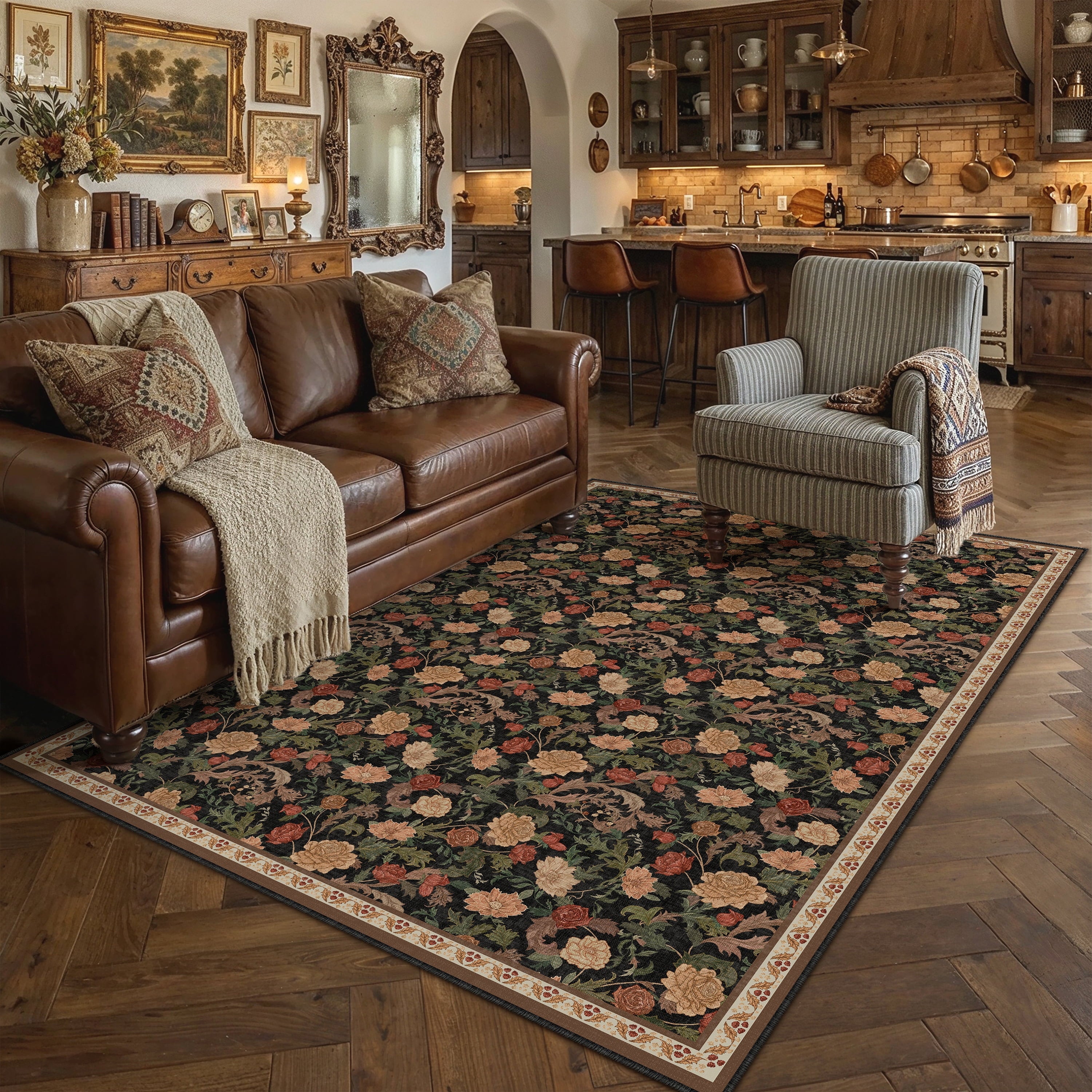 BERTHMEER 2'x6' Washable Runner Rugs for Hallway Bathroom Bedroom Entryway Kitchen Non Slip Vintage Oriental Traditional Distressed Indoor Runner Rugs,Deep Green