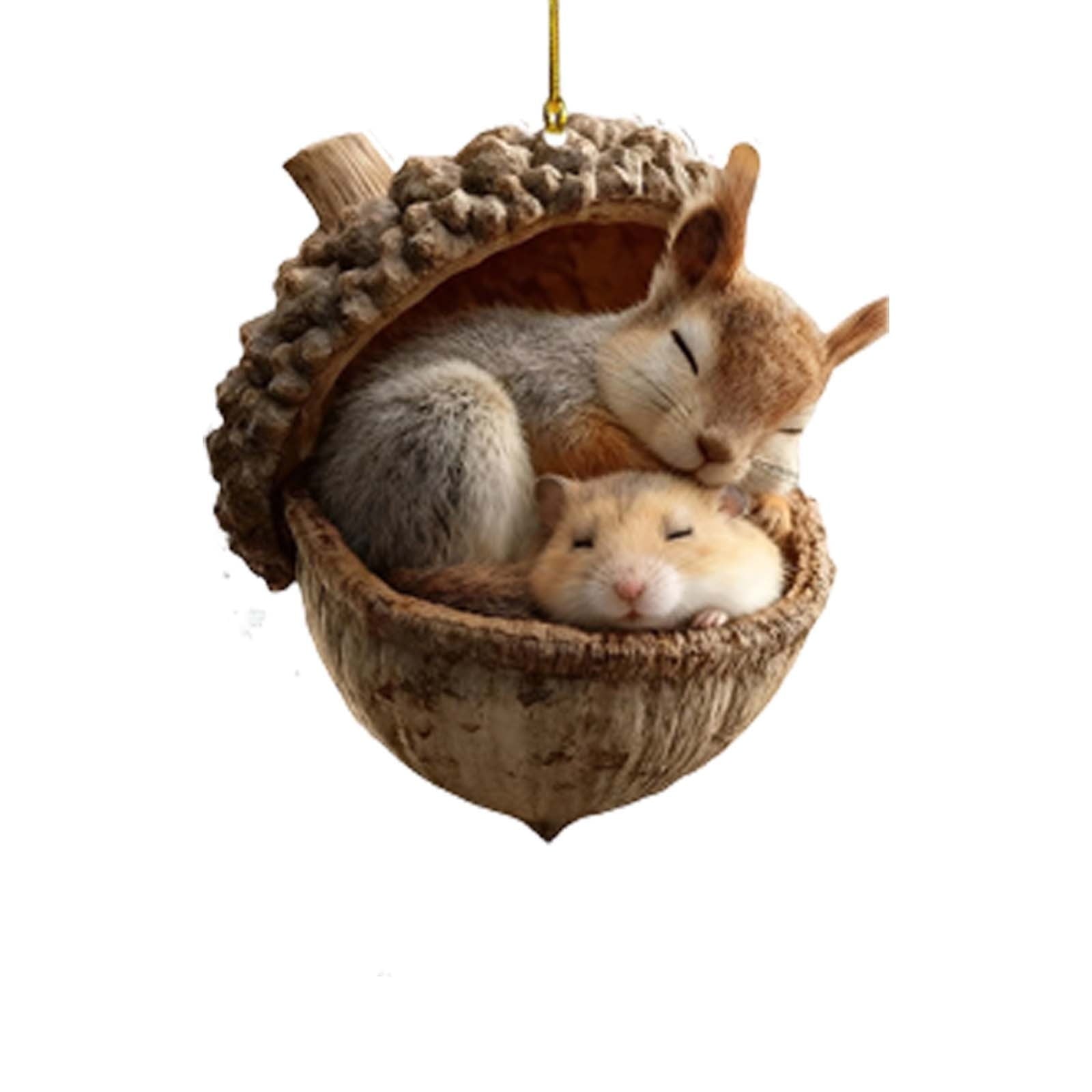 3D Resin Sculpture Forest Animal Acorn Ornaments Cozy Forest Christmas Ornaments Cute Forest Animal Christmas Trees Hanging Decorations Rustic Nature-Themed Home Decor Animal Lovers Gift B
