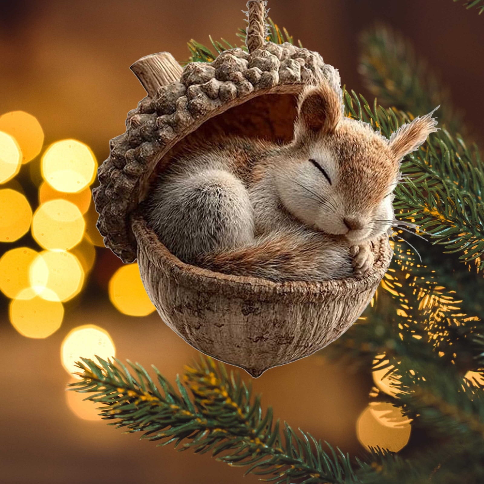 3D Resin Sculpture Forest Animal Acorn Ornaments Cozy Forest Christmas Ornaments Cute Forest Animal Christmas Trees Hanging Decorations Rustic Nature-Themed Home Decor Animal Lovers Gift B