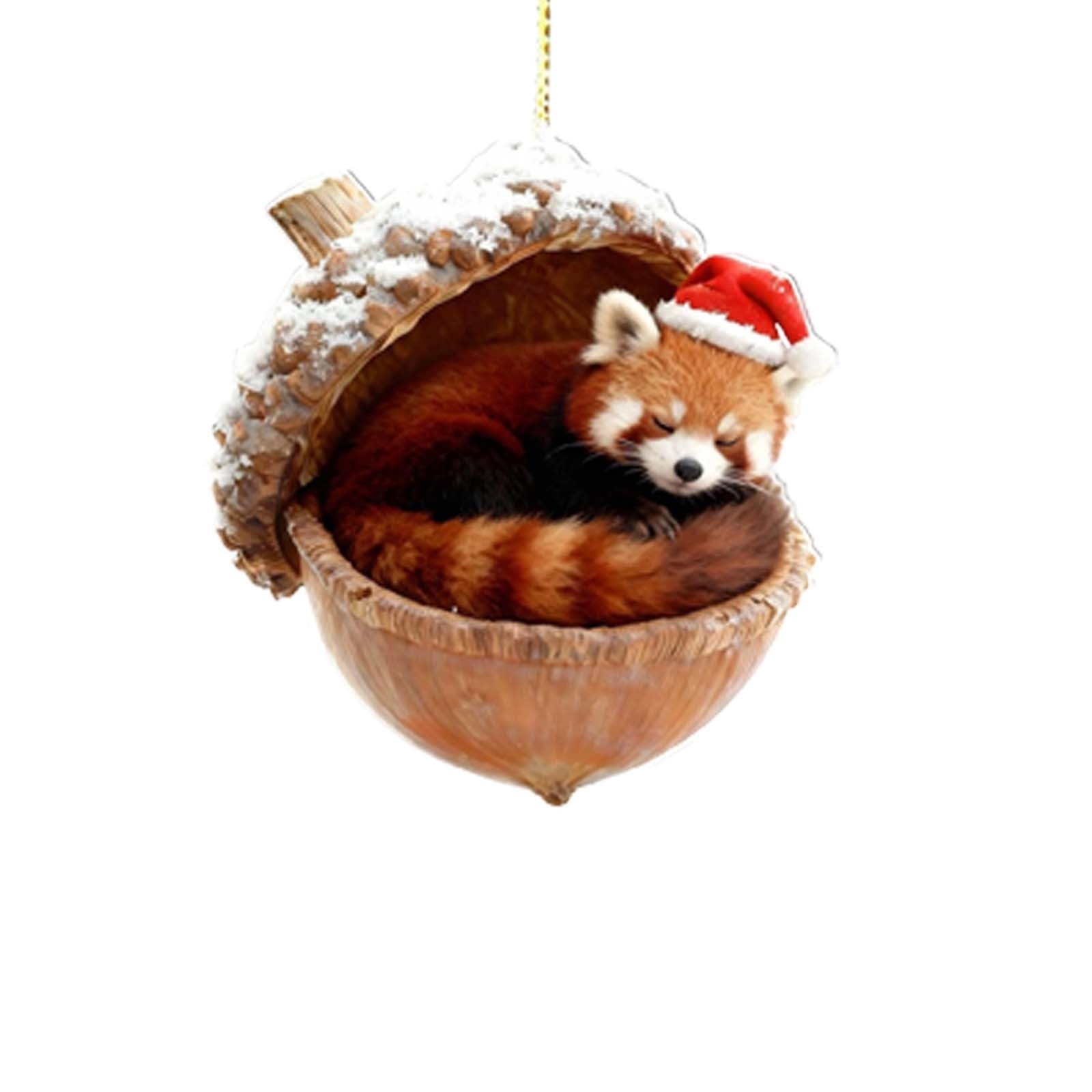 3D Resin Sculpture Forest Animal Acorn Ornaments Cozy Forest Christmas Ornaments Cute Forest Animal Christmas Trees Hanging Decorations Rustic Nature-Themed Home Decor Animal Lovers Gift B