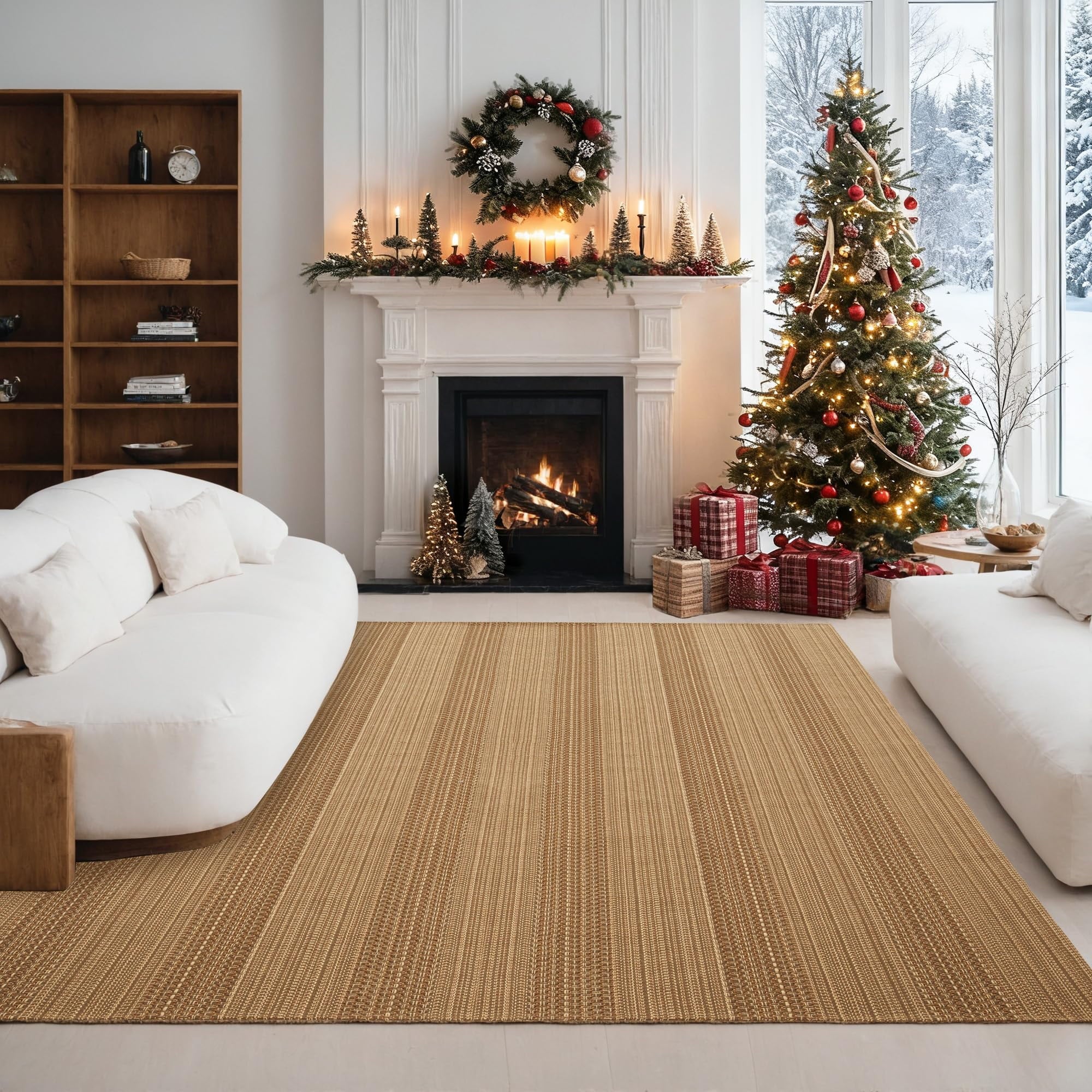 2'x6' Boho Runner Rug Kitchen Mat Non-Slip - Machine Washable Hallway & Entryway Carpet, Hand-Woven Cotton Farmhouse Design for Kitchen, High Traffic Areas, Light Taupe Brown