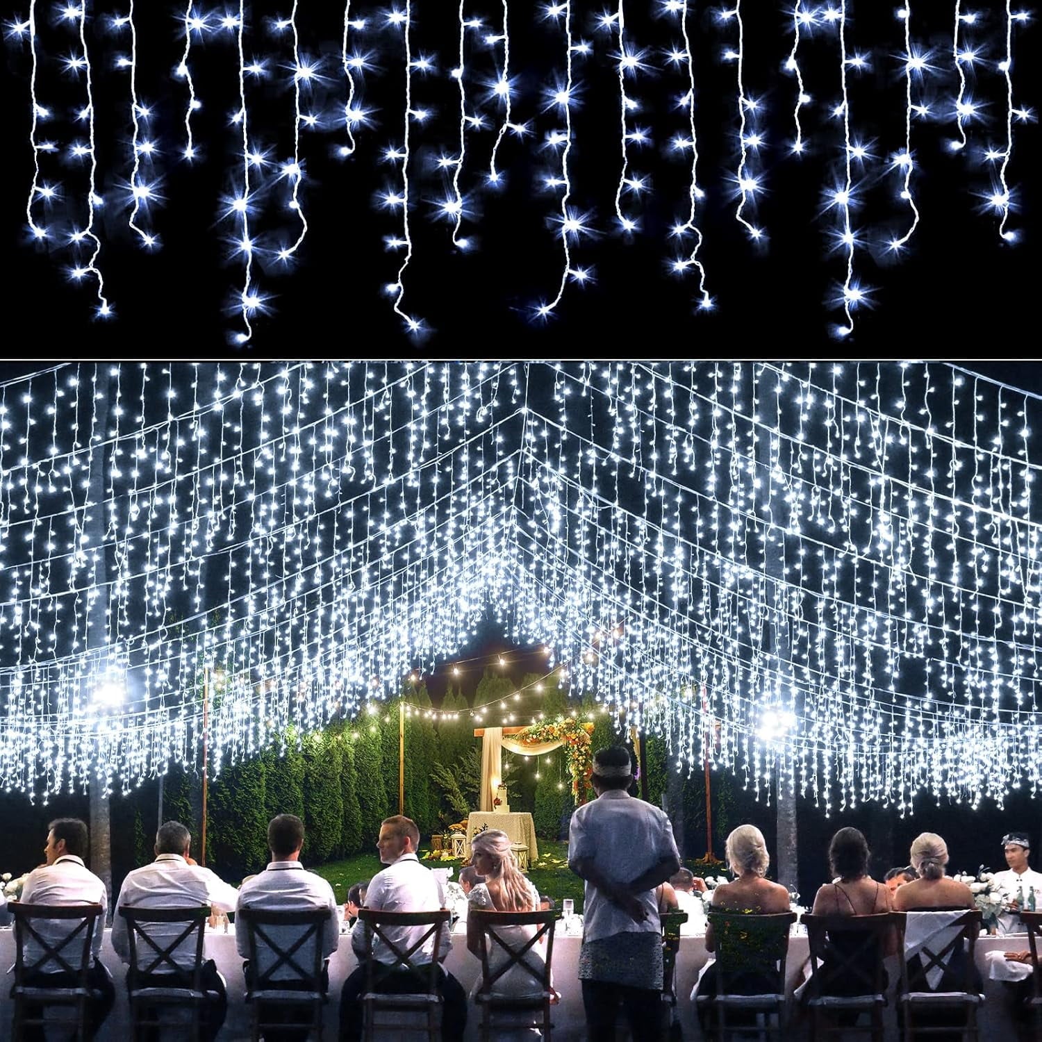 360 LED Christmas Icicle Lights, 29.5 FT 8 Modes Curtain Fairy Icicle String Lights with 60 Drops, Led Christmas Twinkle Lights for Holiday, Party, Wedding, Eaves, Christmas Decorations, White