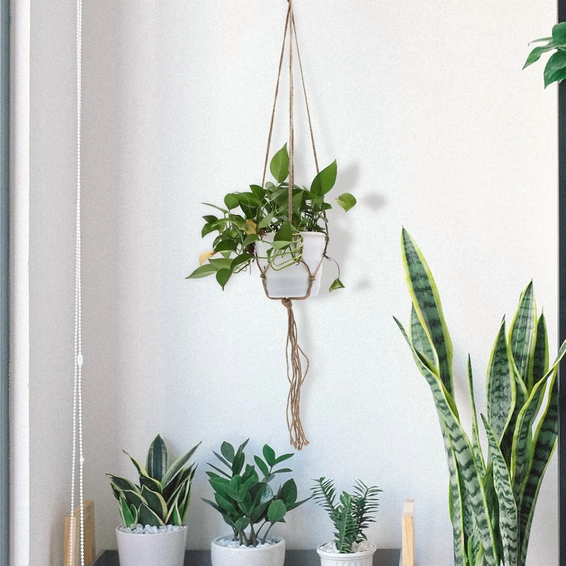 2 Pcs Hanging Basket Net Bag Plant Hanger Jute Hangers Indoor/Outdoor