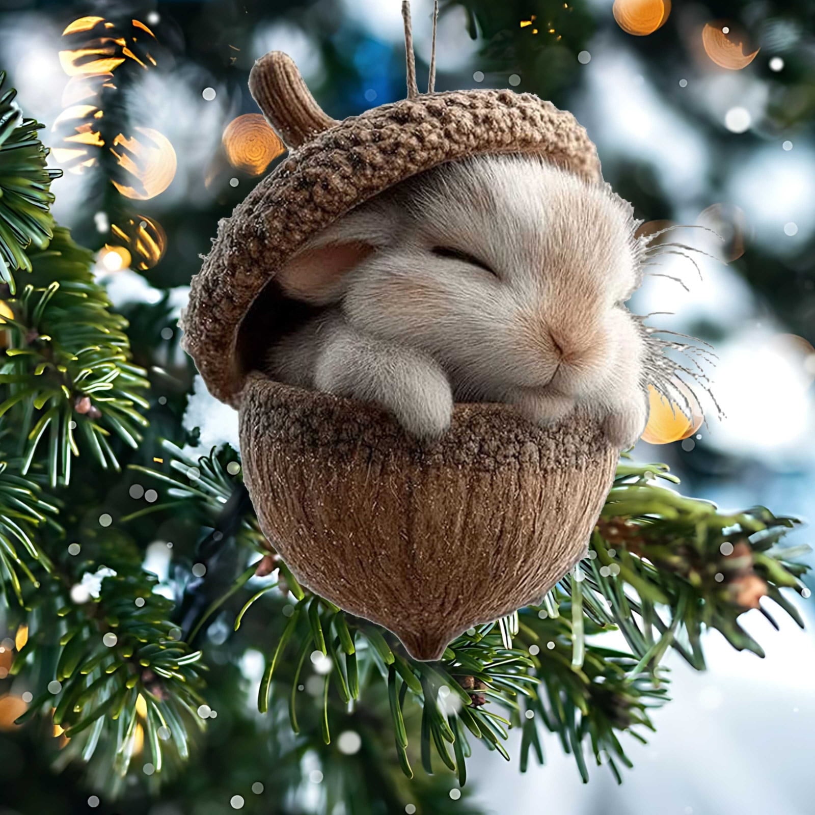 3D Resin Sculpture Forest Animal Acorn Ornaments Cozy Forest Christmas Ornaments Cute Forest Animal Christmas Trees Hanging Decorations Rustic Nature-Themed Home Decor Animal Lovers Gift B