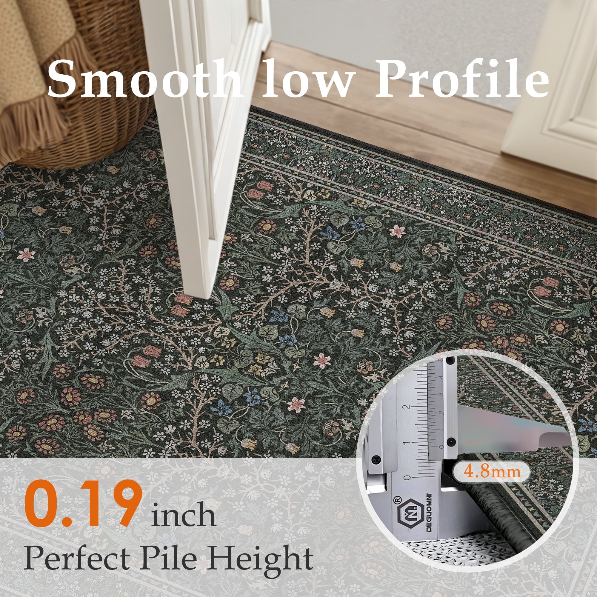 BERTHMEER 2'x6' Washable Runner Rugs for Hallway Bathroom Bedroom Entryway Kitchen Non Slip Vintage Oriental Traditional Distressed Indoor Runner Rugs,Deep Green